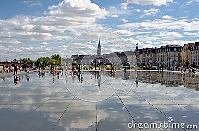 Bordeaux, France - Augustâ€Ž â€Ž31â€Ž, â€Ž2018 : Water mirror reflecting the lifestyle of local people by a sunny summer afternoon Editorial Stock Photo